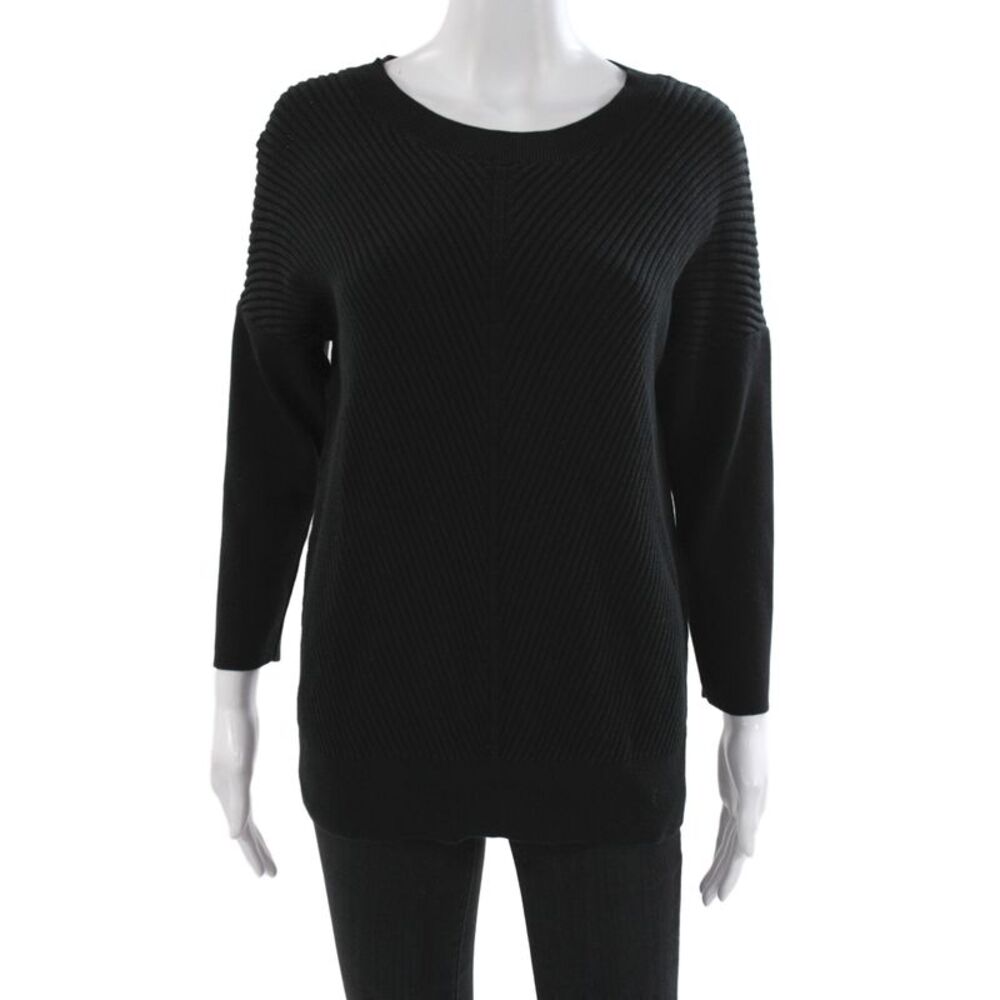 Repeat Women Black Pullover Sweater Long Sleeve Round Neck 60% Cotton Size L